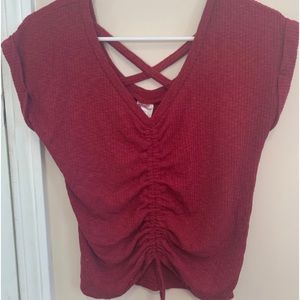 Dark Red Short Sleeve Juniors Cute V-Neck NEVER WORN